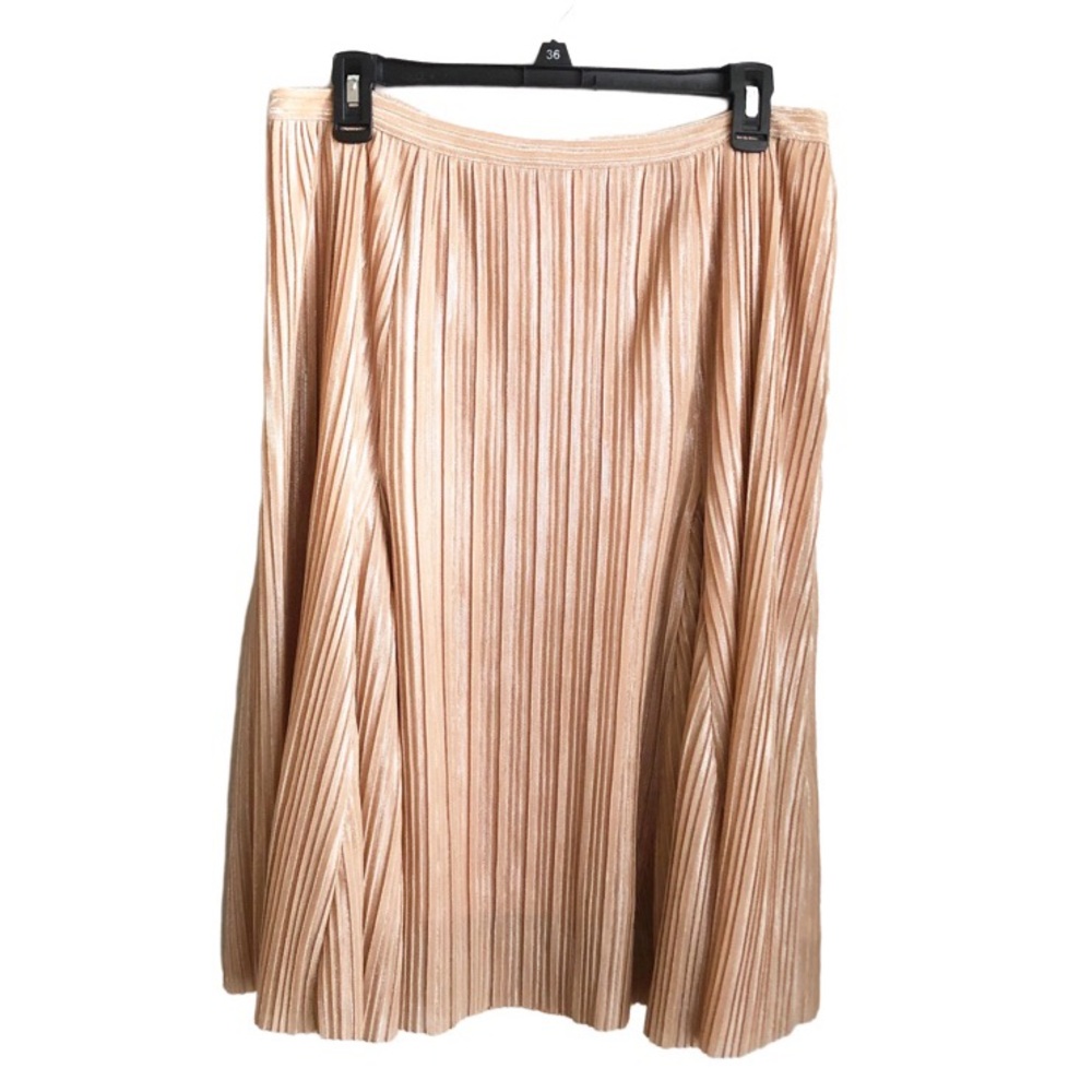ANTHROPOLOGIE Maeve Ambra blush pink metallic pleated midi skirt M